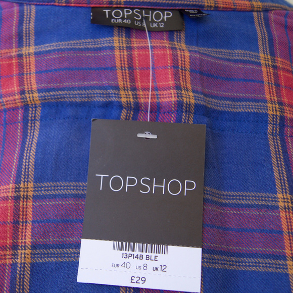 New TOPSHOP Casual Plaid Shirt - Cropped Tie Front - Picture 7 of 8